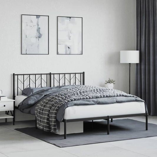 Estrutura de cama em metal com cabeceira 150x200 cm preto