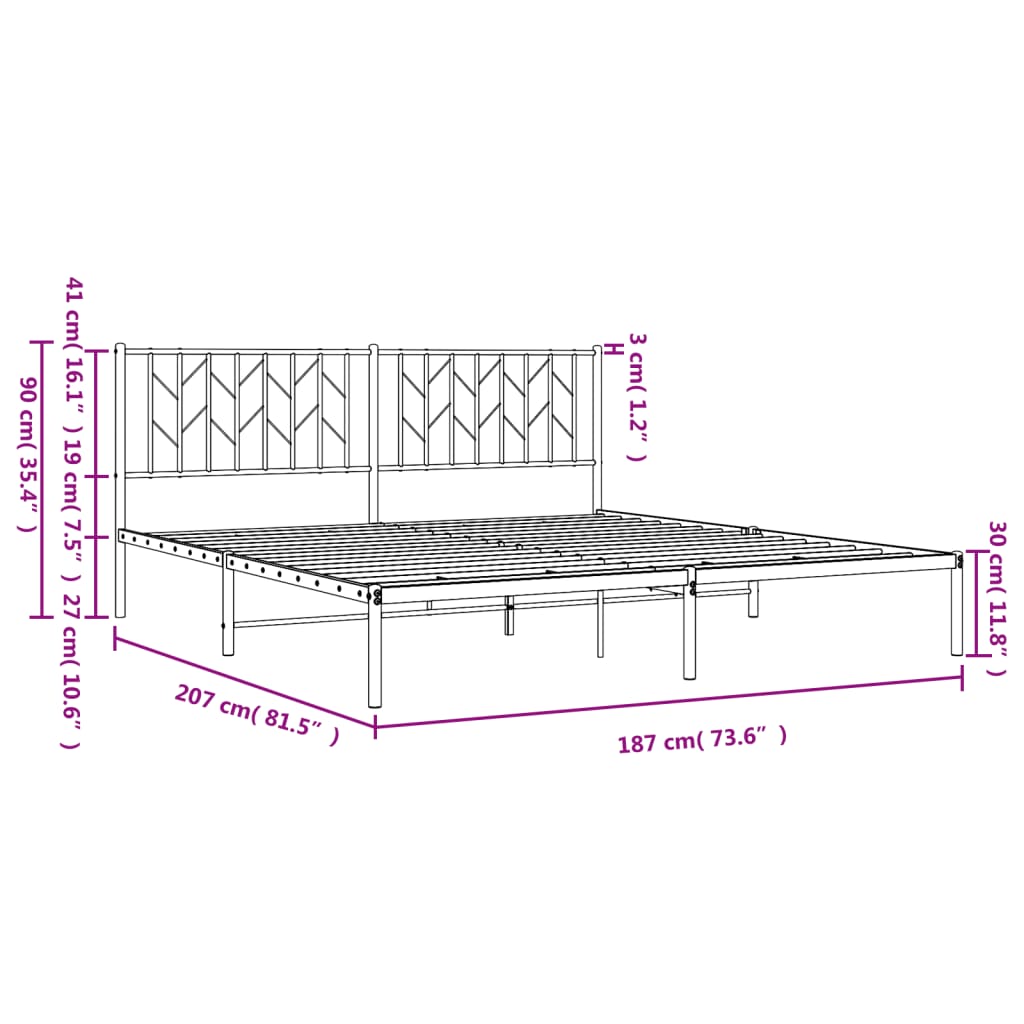 Estrutura de cama em metal com cabeceira 180x200 cm preto