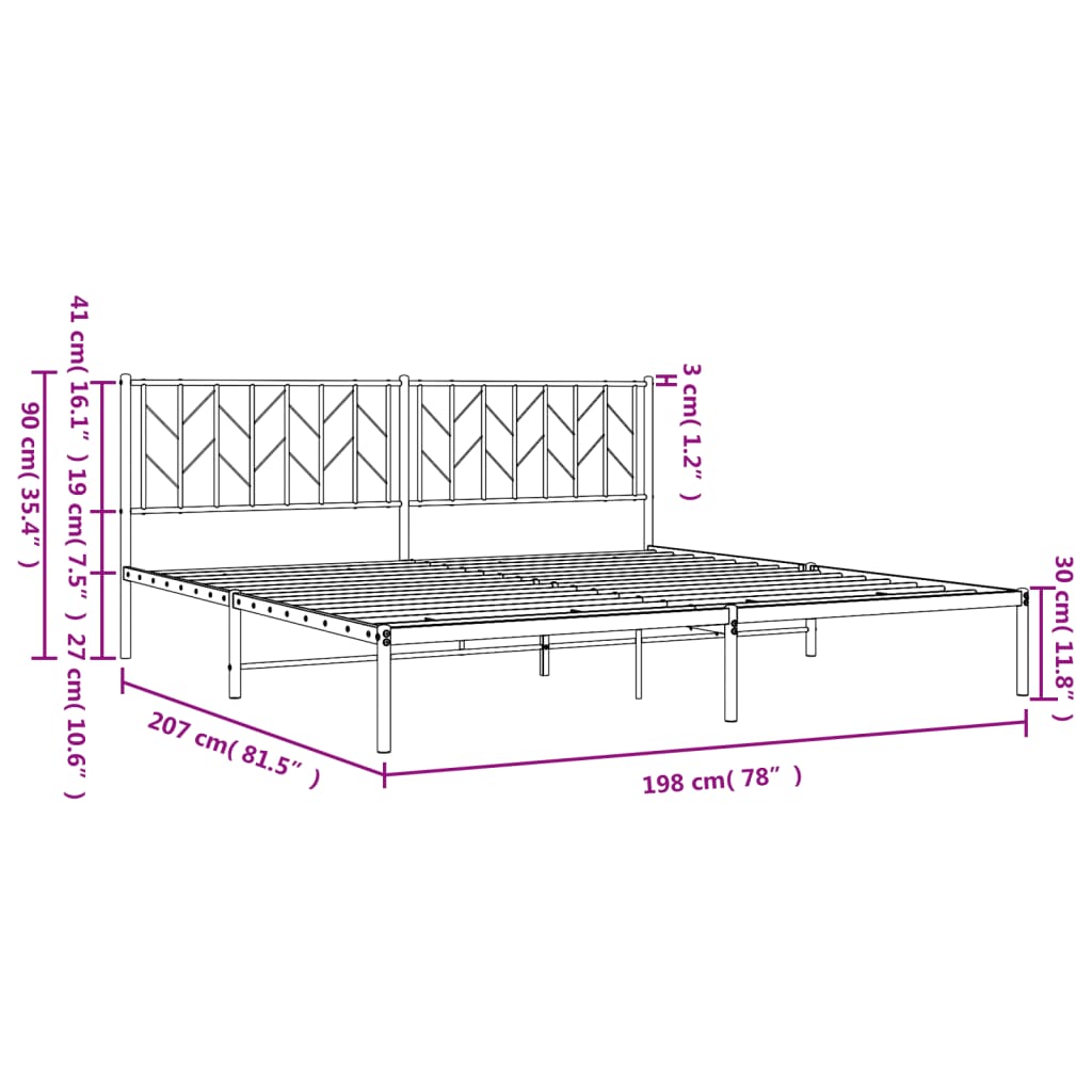 Estrutura de cama com cabeceira 193x203 cm metal preto