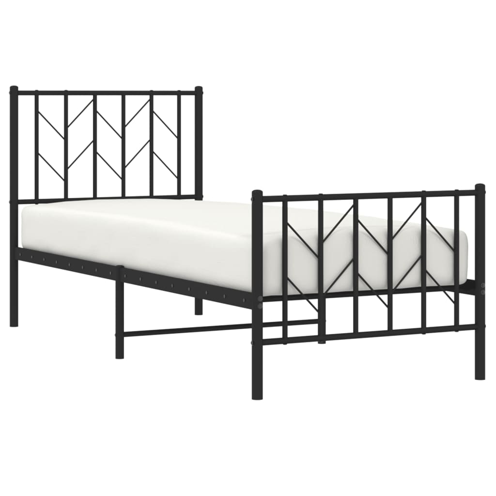 Estrutura de cama com cabeceira e pés 75x190 cm metal preto