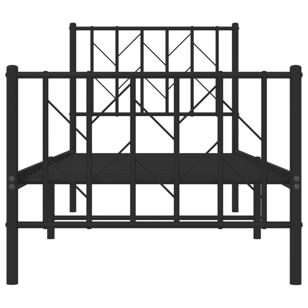 Estrutura de cama com cabeceira e pés 75x190 cm metal preto