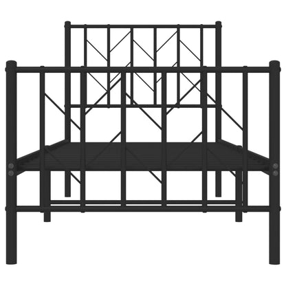 Estrutura de cama com cabeceira e pés 75x190 cm metal preto