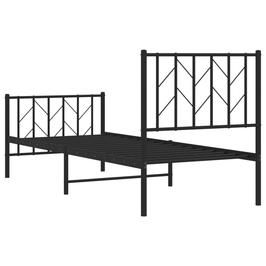 Estrutura de cama com cabeceira e pés 75x190 cm metal preto