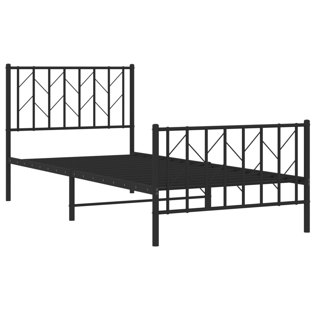 Estrutura de cama com cabeceira e pés 90x190 cm metal preto