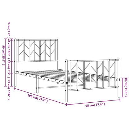 Estrutura de cama com cabeceira e pés 90x190 cm metal preto