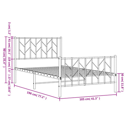 Estrutura de cama com cabeceira e pés 100x190 cm metal preto