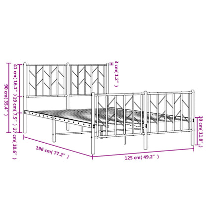 Estrutura de cama com cabeceira e pés 120x190 cm metal preto