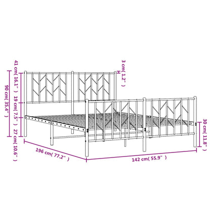 Estrutura de cama com cabeceira e pés 135x190 cm metal preto