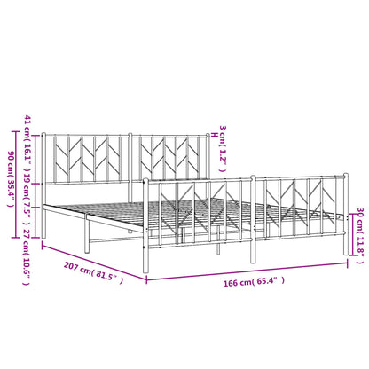 Estrutura de cama com cabeceira e pés 160x200 cm metal preto