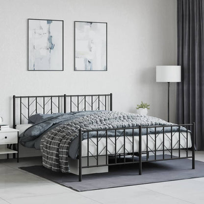 Estrutura de cama com cabeceira e pés 160x200 cm metal preto