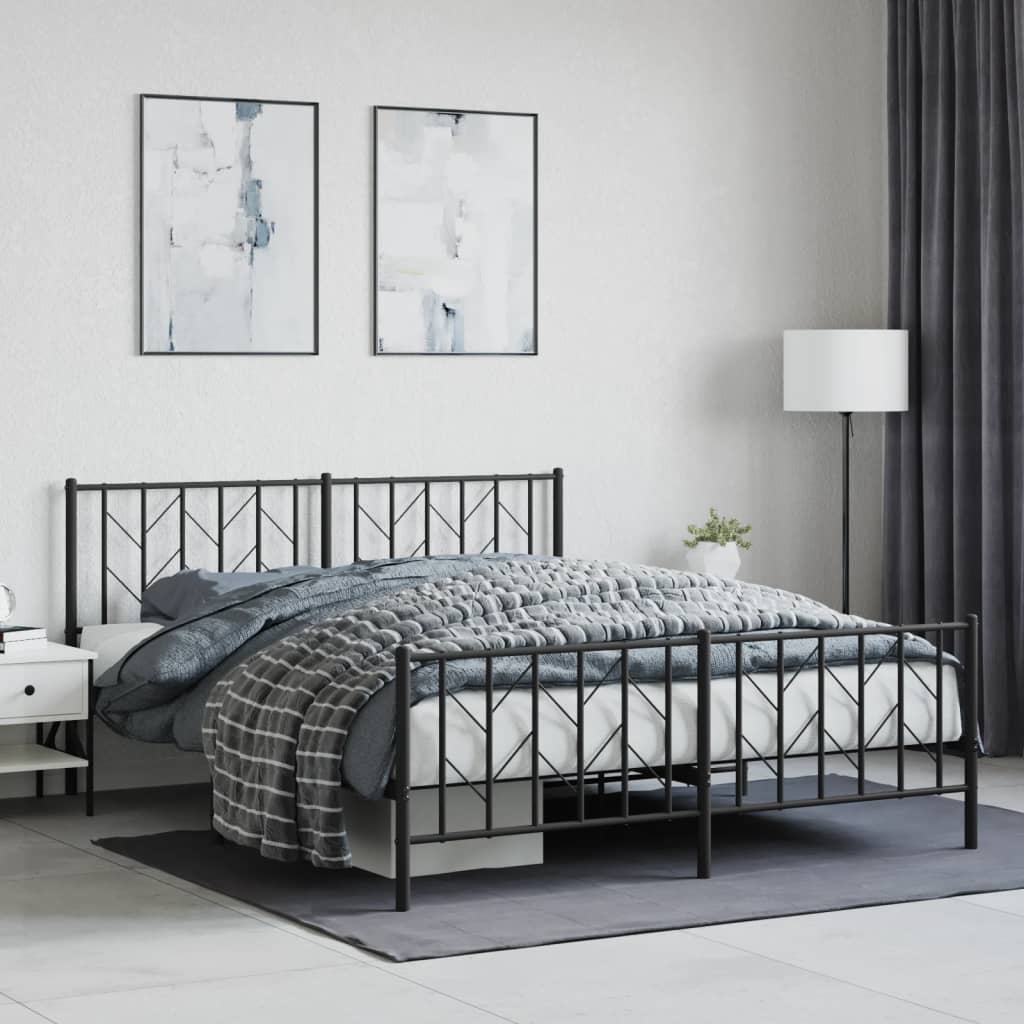 Estrutura de cama com cabeceira e pés 160x200 cm metal preto