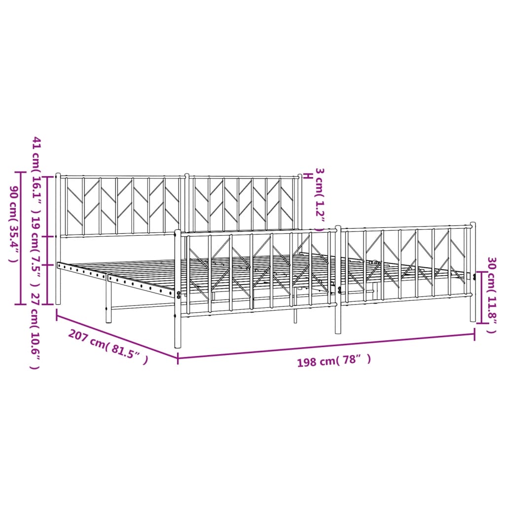 Estrutura de cama com cabeceira e pés 193x203 cm metal preto