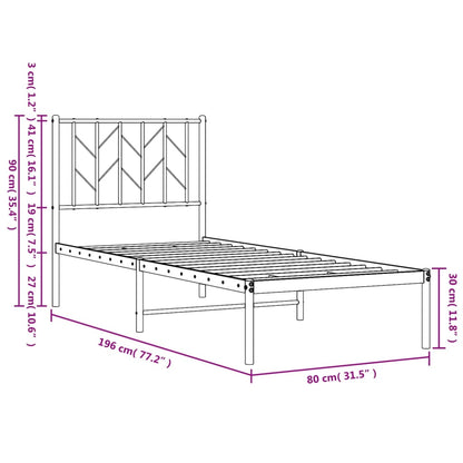 Estrutura de cama com cabeceira 75x190 cm metal branco