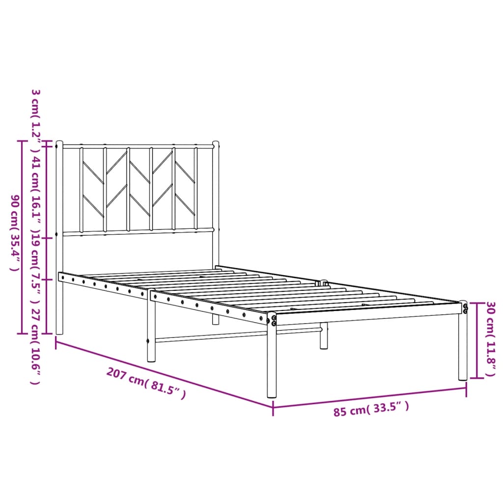 Estrutura de cama com cabeceira 80x200 cm metal branco