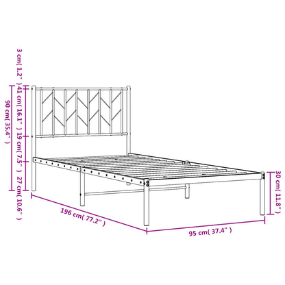 Estrutura de cama com cabeceira 90x190 cm metal branco