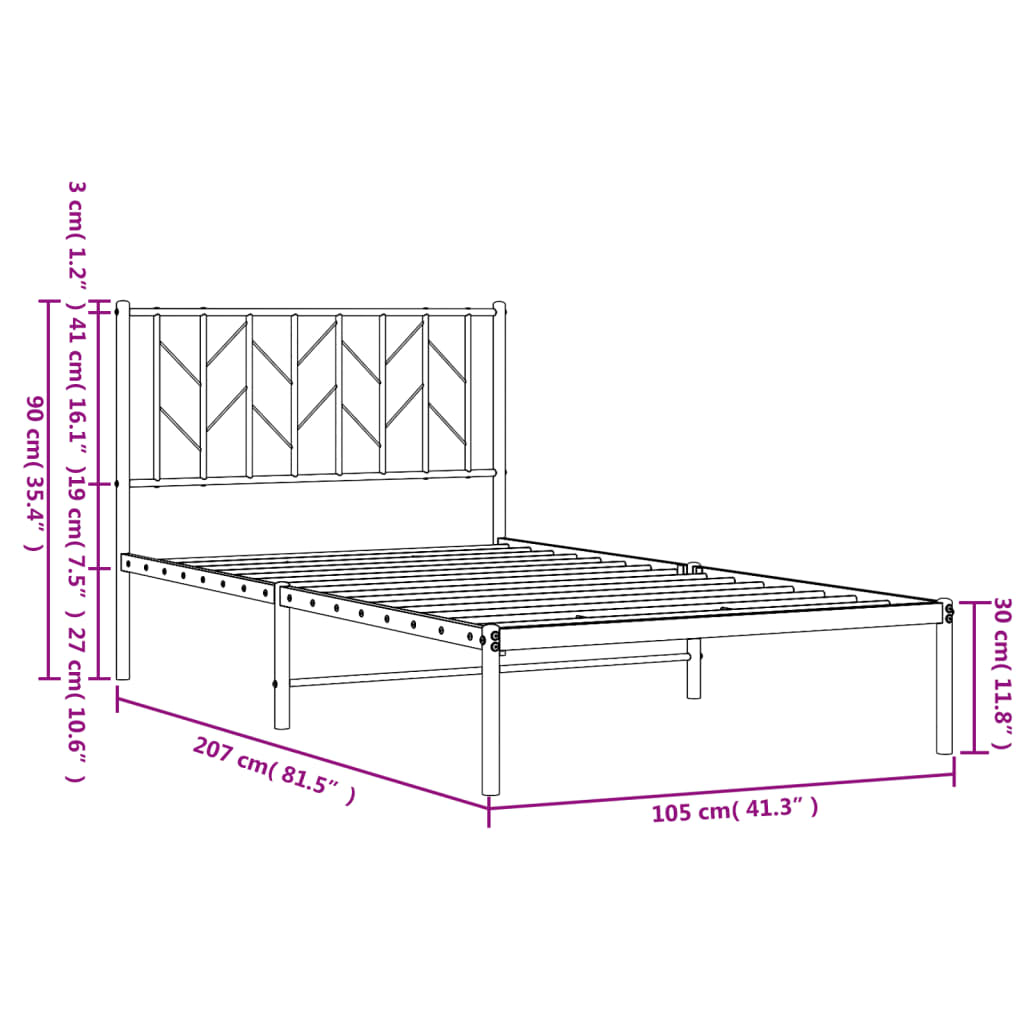 Estrutura de cama com cabeceira 100x200 cm metal branco