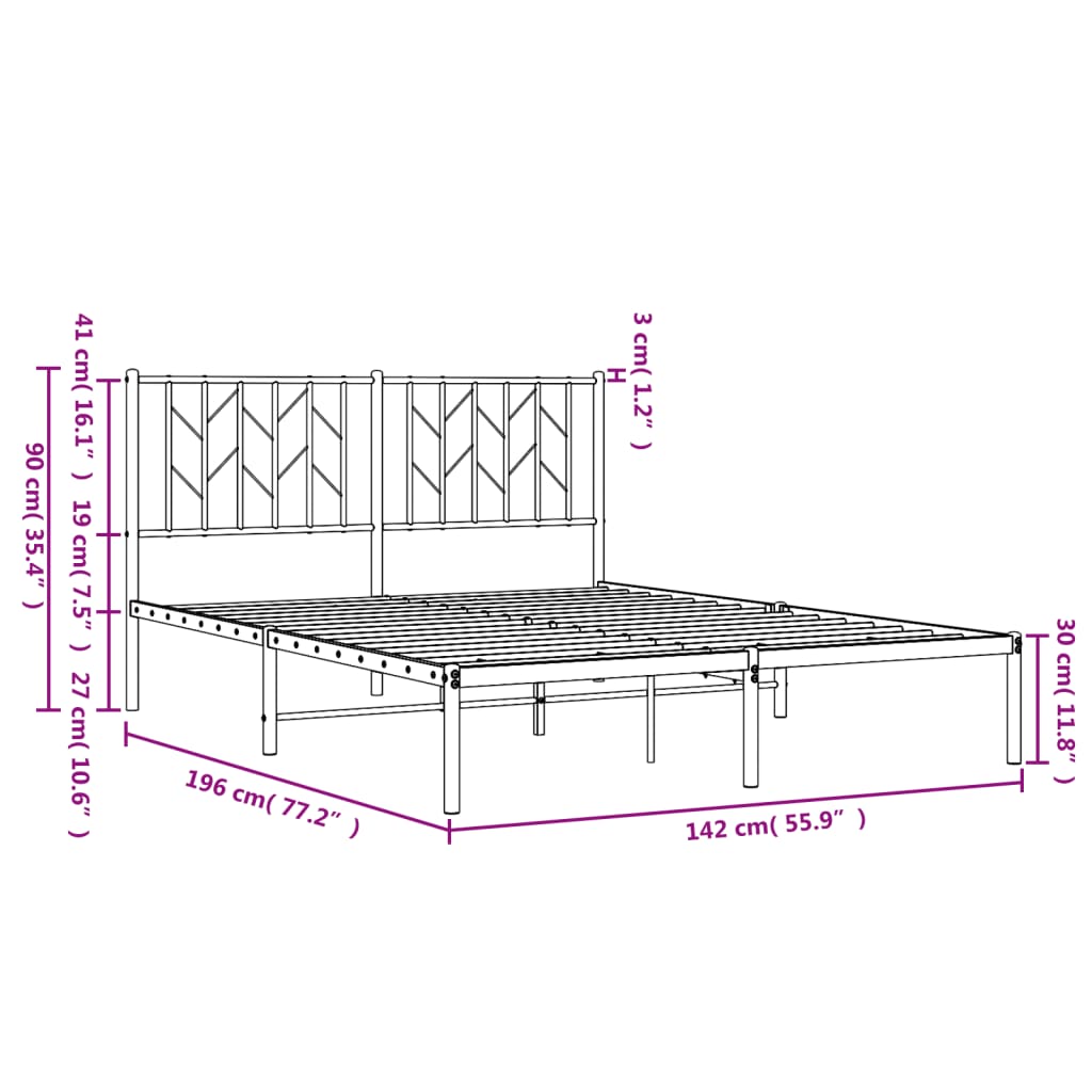 Estrutura de cama com cabeceira 135x190 cm metal branco