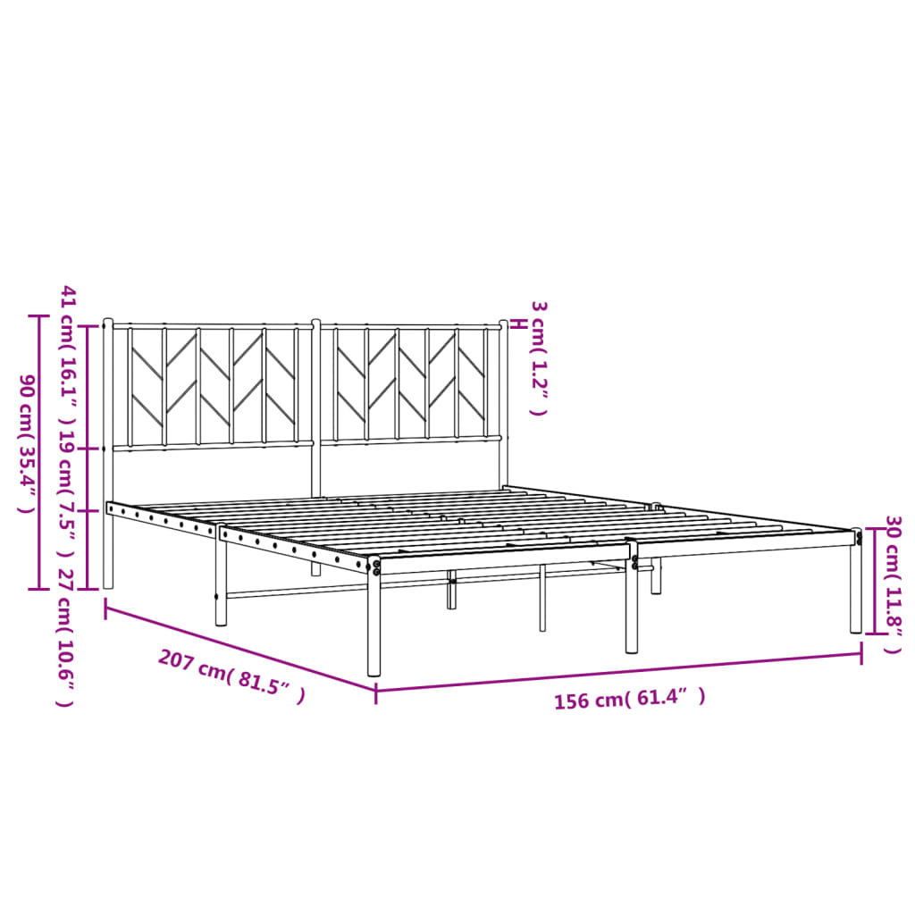 Estrutura de cama com cabeceira 150x200 cm metal branco