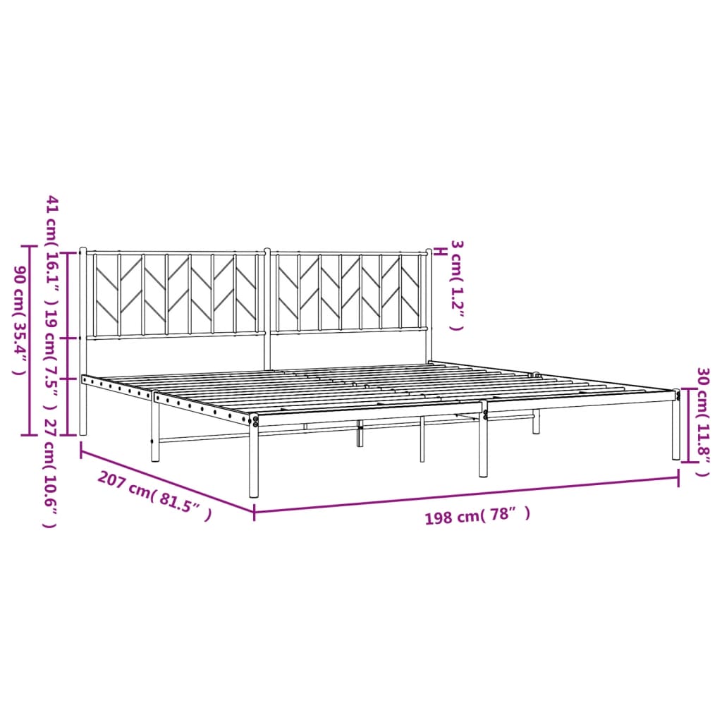 Estrutura de cama com cabeceira 193x203 cm metal branco