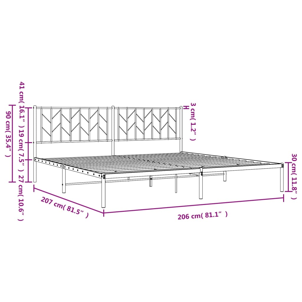 Estrutura de cama com cabeceira 200x200 cm metal branco