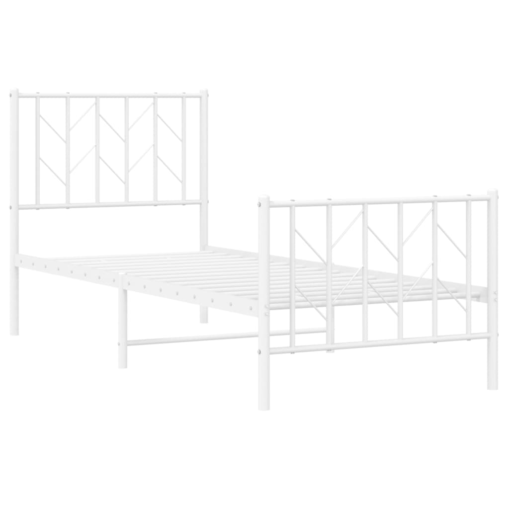 Estrutura de cama com cabeceira e pés 75x190 cm metal branco