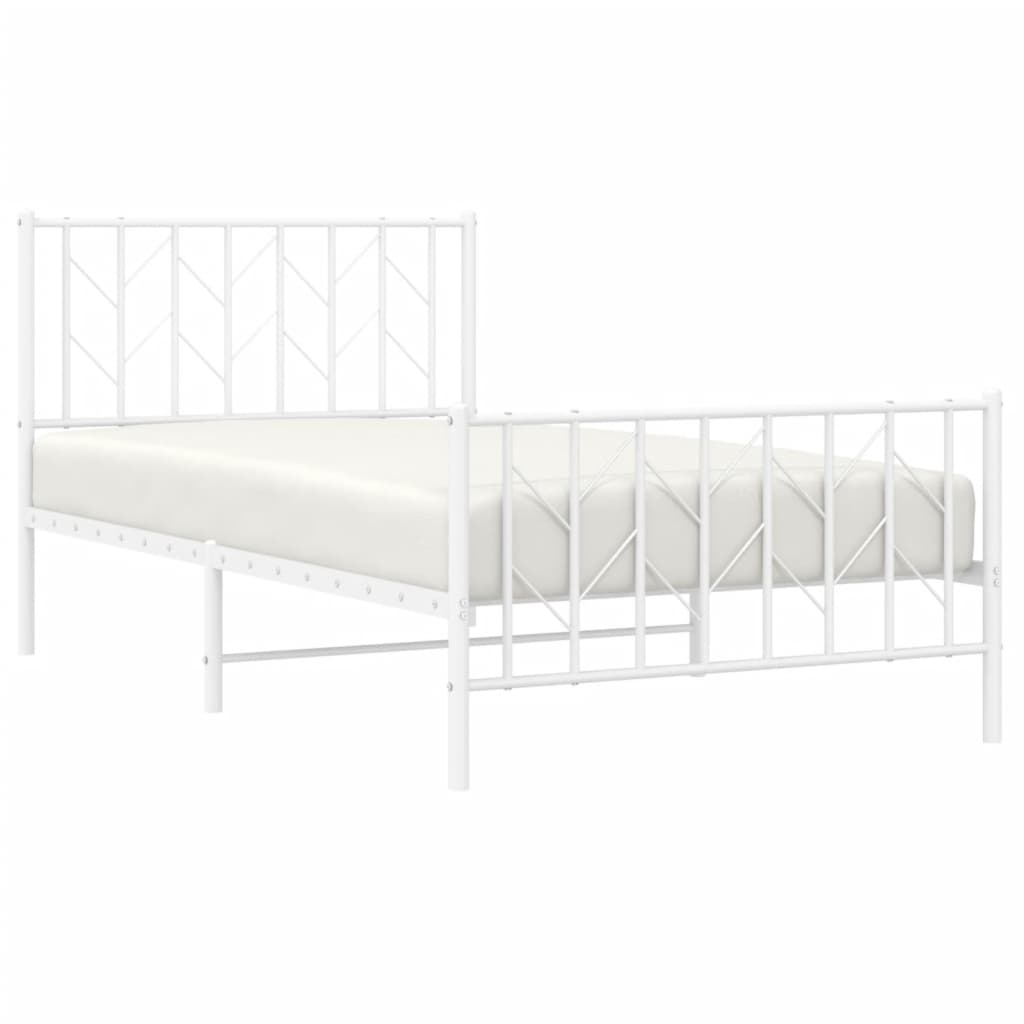 Estrutura de cama com cabeceira e pés 100x190 cm metal branco