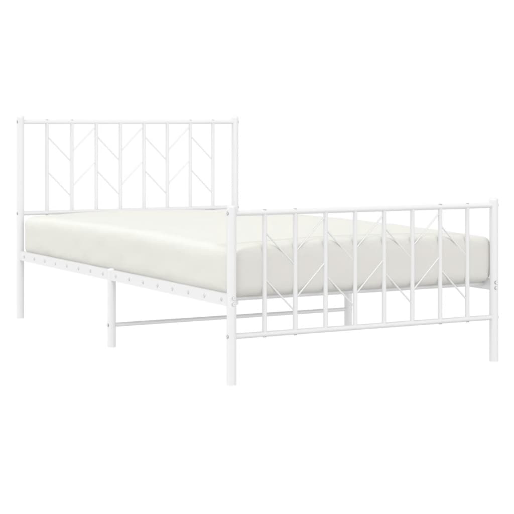 Estrutura de cama com cabeceira e pés 107x203 cm metal branco