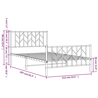 Estrutura de cama com cabeceira e pés 107x203 cm metal branco