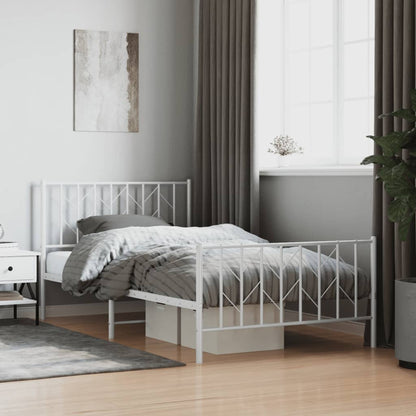 Estrutura de cama com cabeceira e pés 107x203 cm metal branco