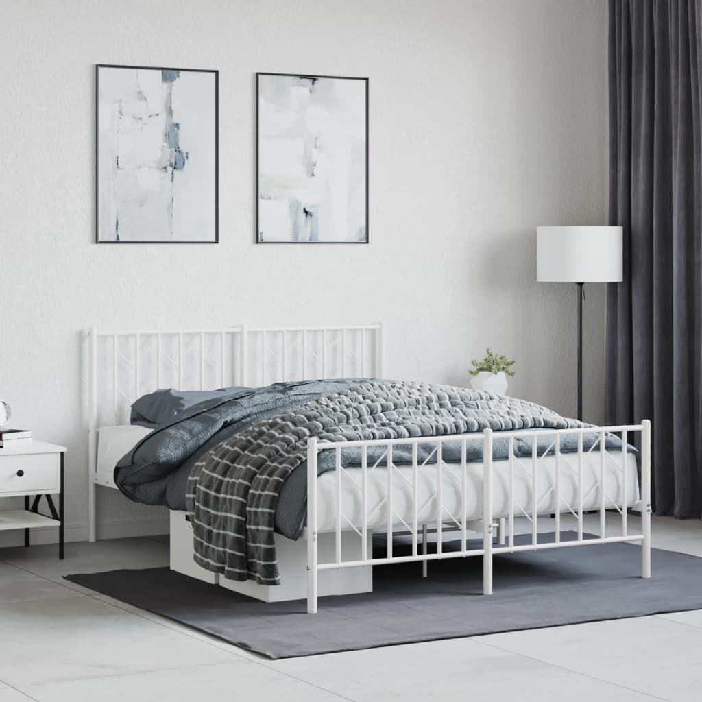 Estrutura de cama com cabeceira e pés 140x190 cm metal branco