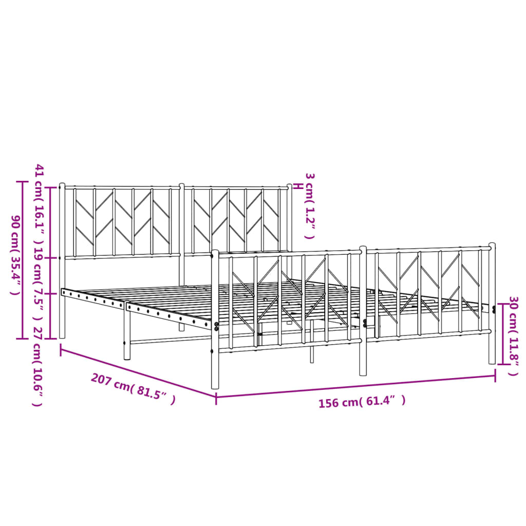 Estrutura de cama com cabeceira e pés 150x200 cm metal branco