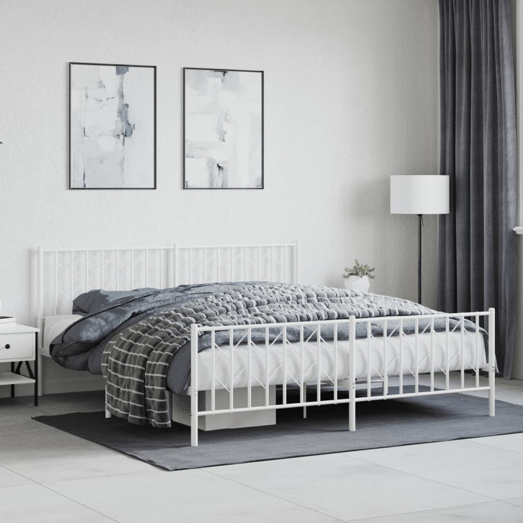 Estrutura de cama com cabeceira e pés 180x200 cm metal branco