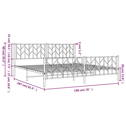 Estrutura de cama com cabeceira e pés 193x203 cm metal branco