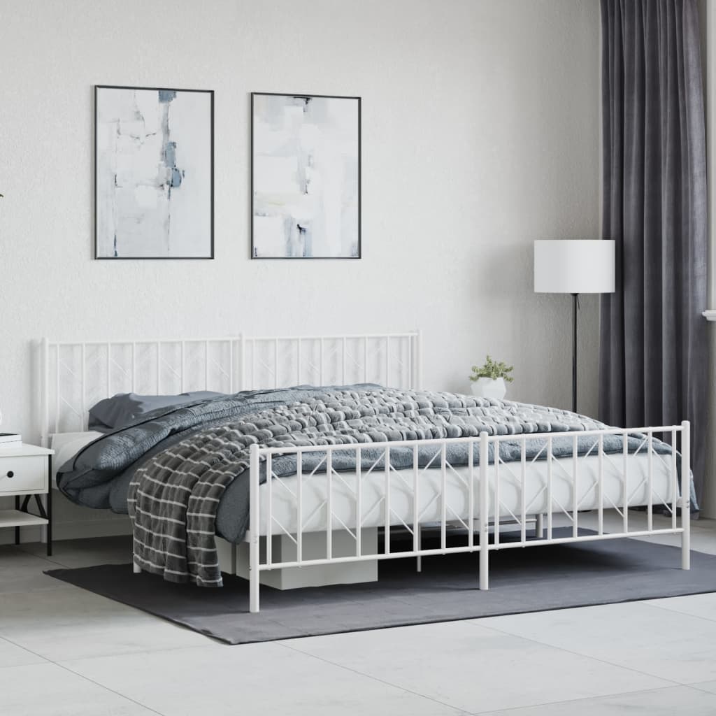 Estrutura de cama com cabeceira e pés 193x203 cm metal branco