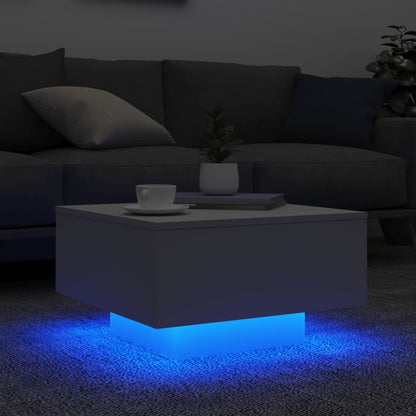 Mesa de centro com luzes LED 55x55x31 cm branco