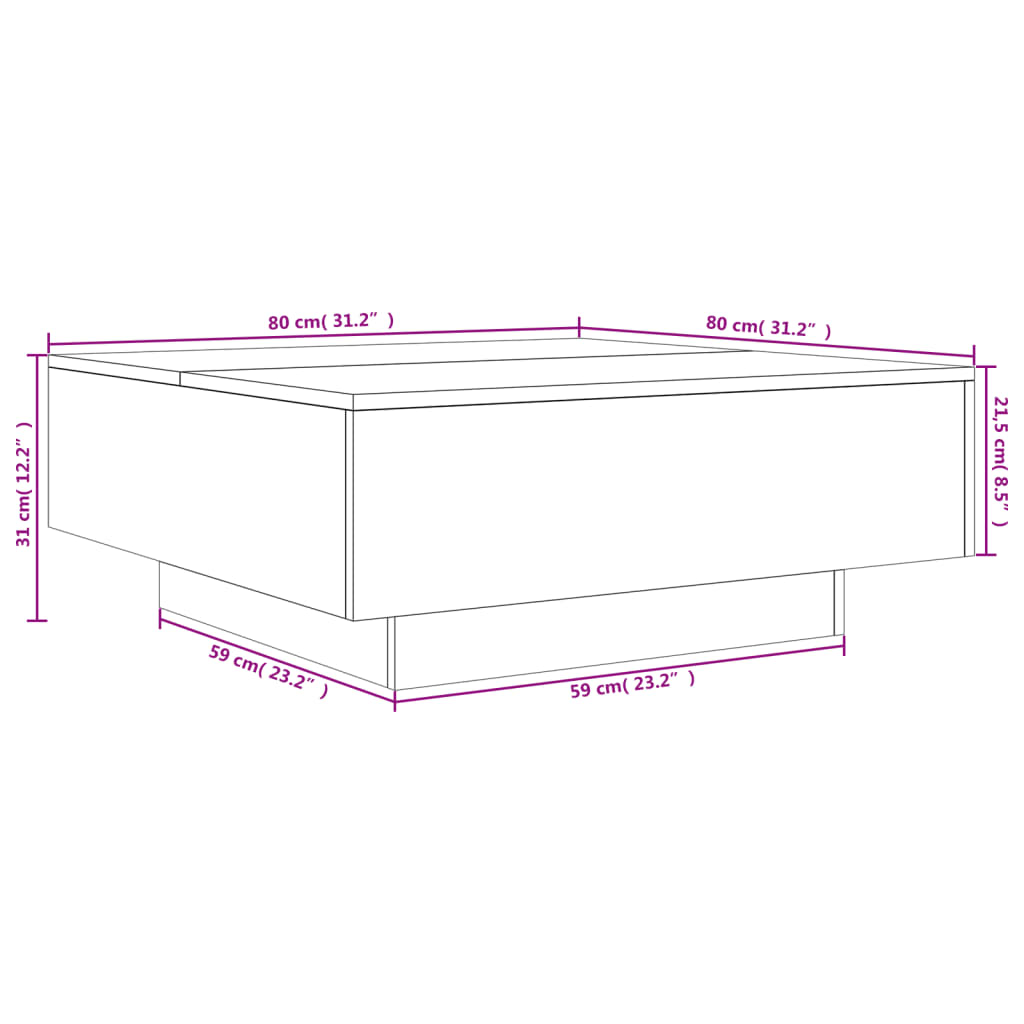 Mesa de centro 80x80x31 cm contraplacado branco