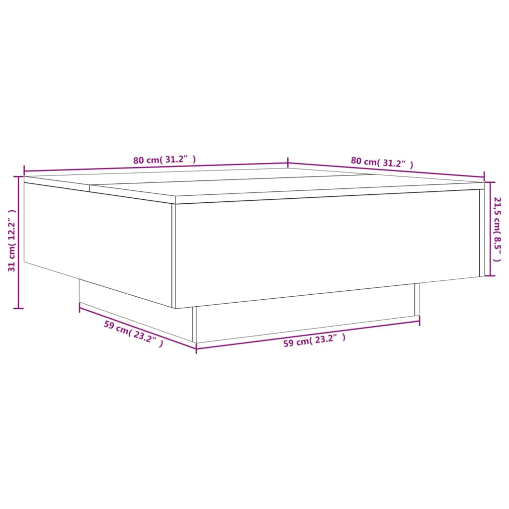 Mesa de centro 80x80x31 cm contraplacado cinzento cimento