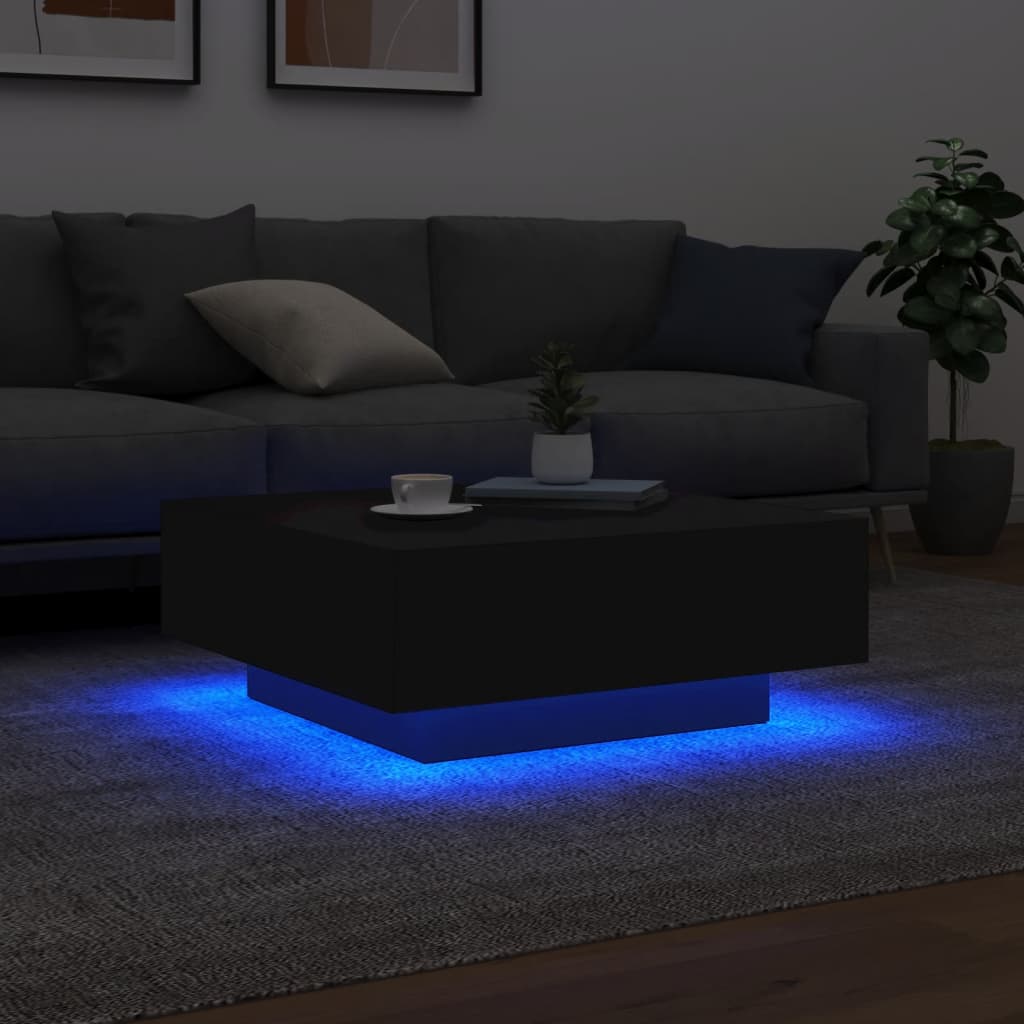 Mesa de centro com luzes LED 80x80x31 cm preto