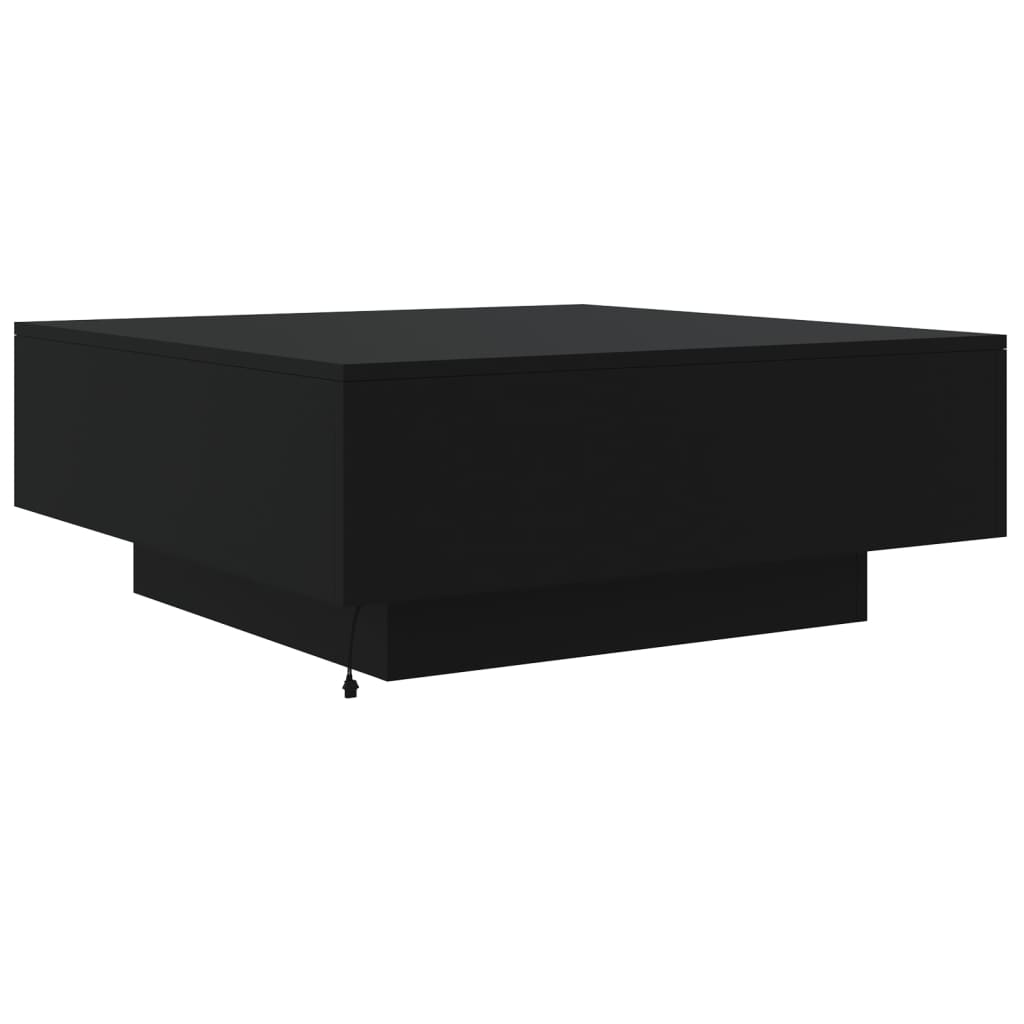 Mesa de centro com luzes LED 80x80x31 cm preto