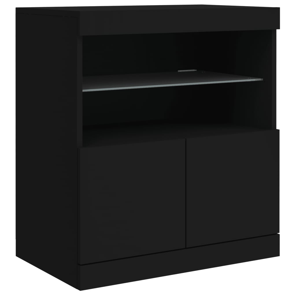 Aparador com luzes LED 60x37x67 cm preto