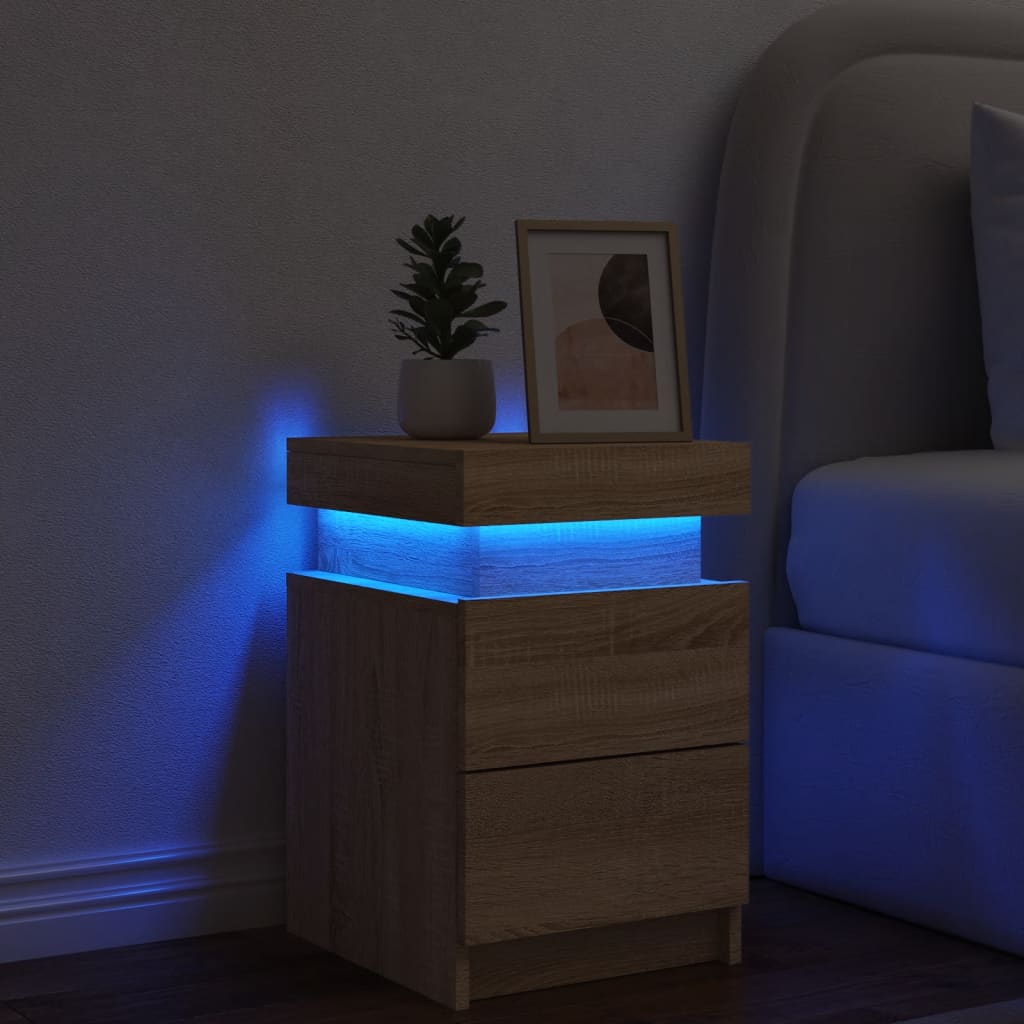 Mesa de cabeceira com luzes LED 35x39x55 cm carvalho sonoma