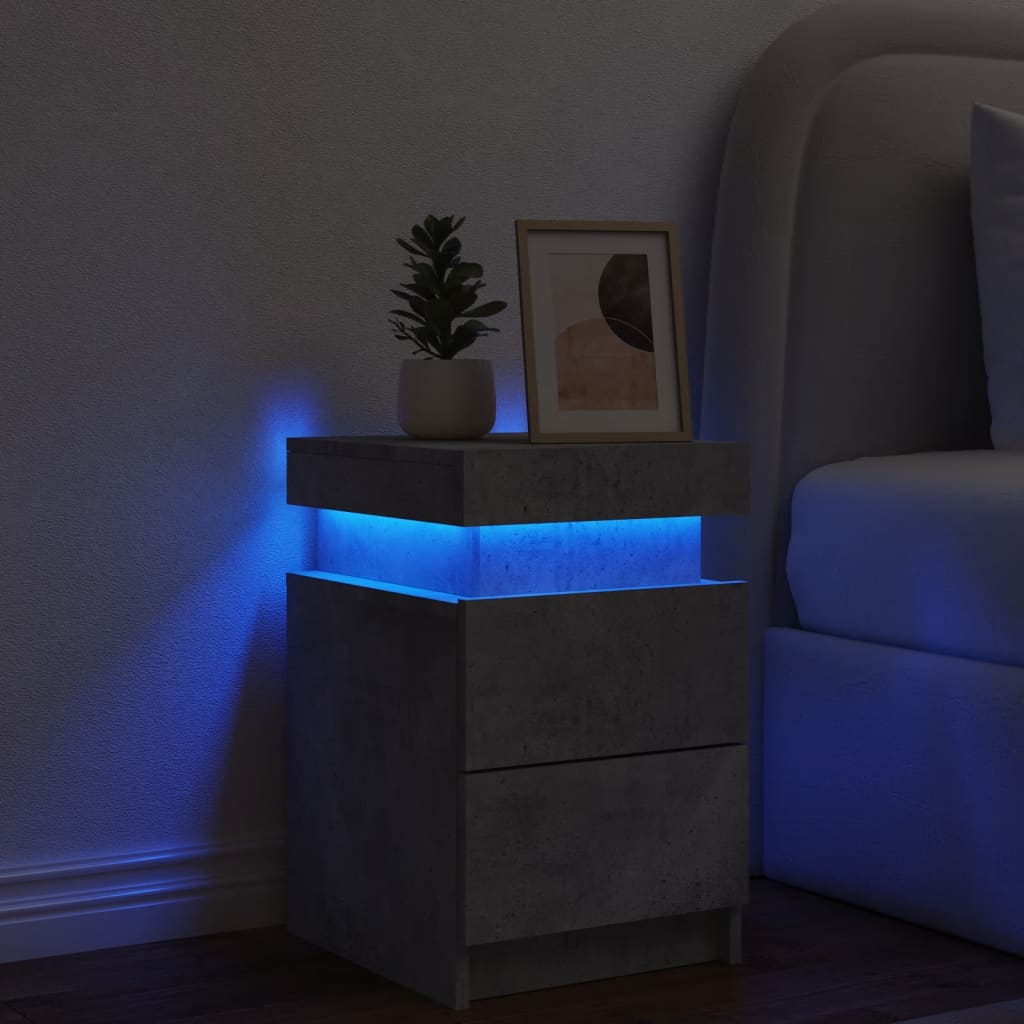 Mesa de cabeceira com luzes LED 35x39x55 cm cinzento-cimento