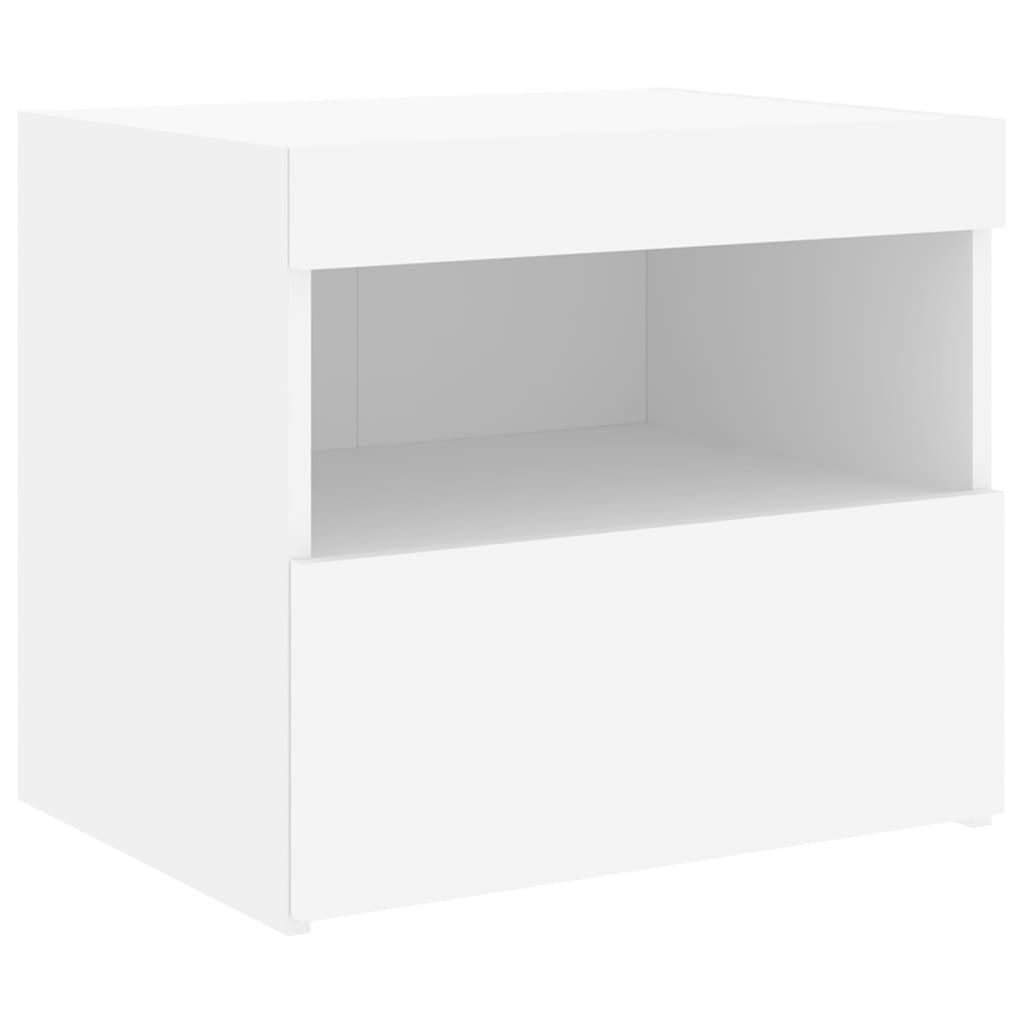 Mesa de cabeceira com luzes LED 50x40x45 cm branco