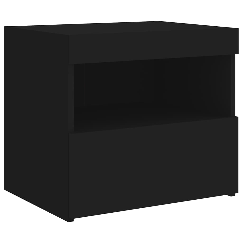 Mesas de cabeceira c/ luzes LED 2 pcs 50x40x45 cm preto