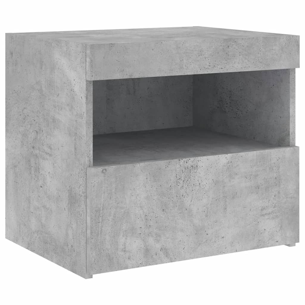 Mesa de cabeceira com luzes LED 50x40x45 cm cinzento-cimento