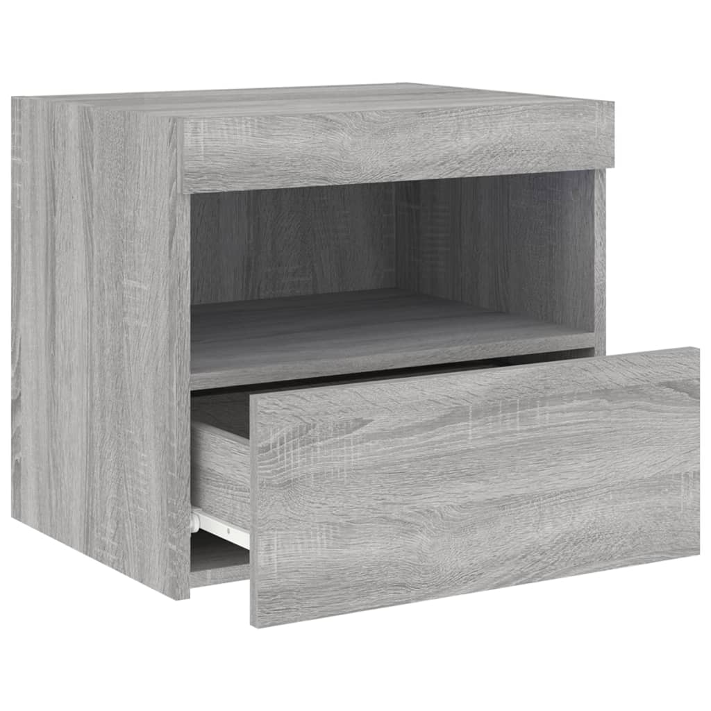 Mesa de cabeceira com luzes LED 50x40x45 cm cinzento-sonoma