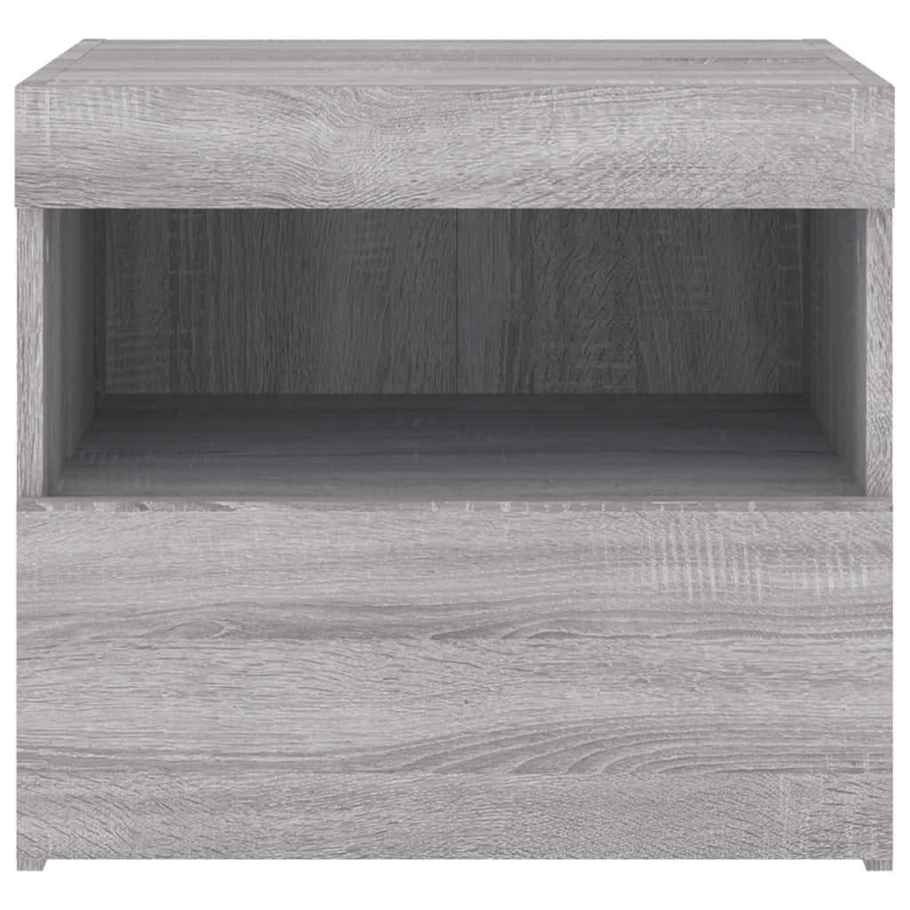 Mesa de cabeceira com luzes LED 50x40x45 cm cinzento-sonoma