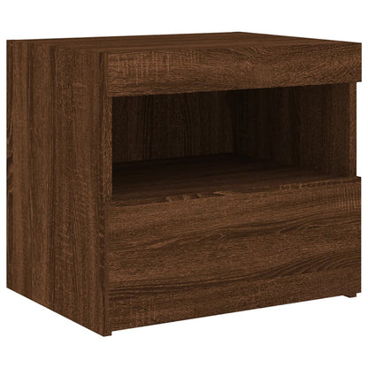 Mesa de cabeceira com luzes LED 50x40x45 cm carvalho castanho