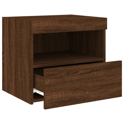 Mesa de cabeceira com luzes LED 50x40x45 cm carvalho castanho