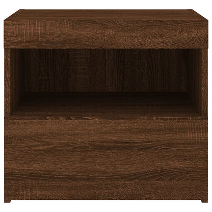 Mesa de cabeceira com luzes LED 50x40x45 cm carvalho castanho